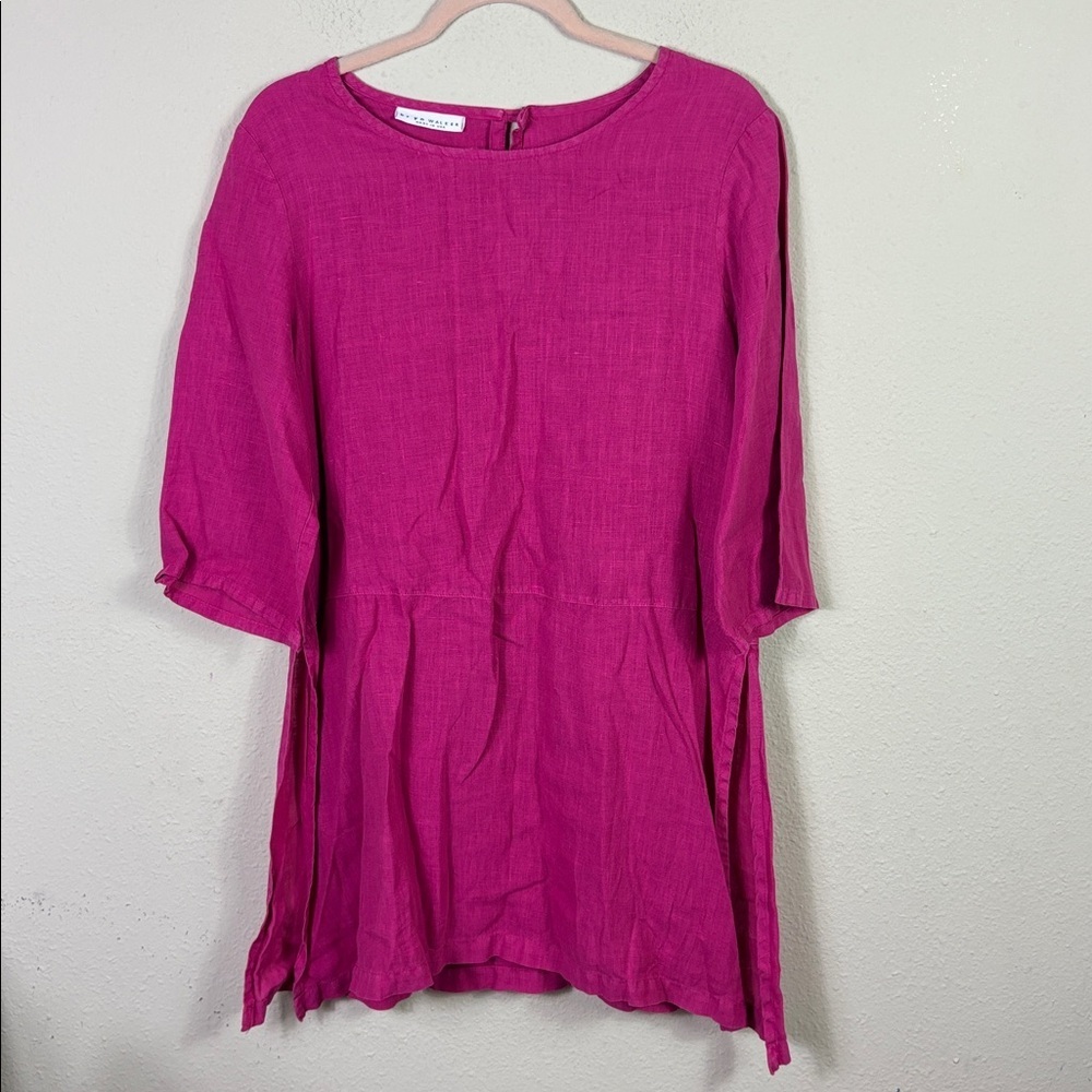 Bryn Walker 100% Linen‎ Hot Pink Tunic Top size XS 3/4 Sleeves Side Slits